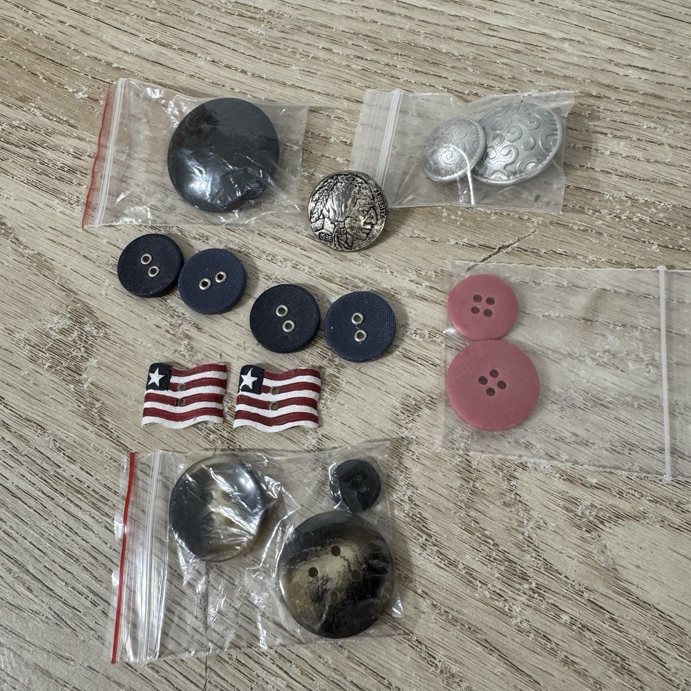 15 Vintage Button Lot Including American Flag And Buffalo Nickel Button Random